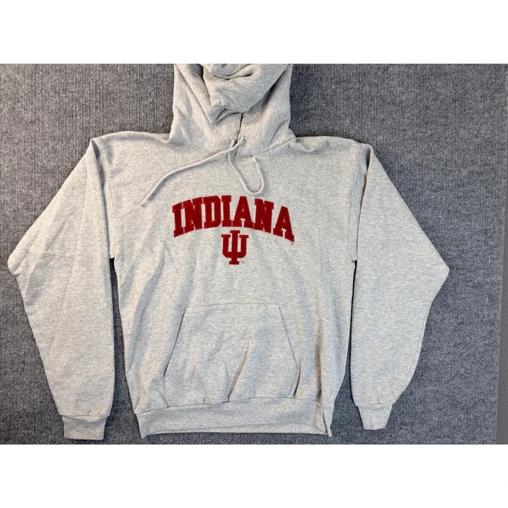 Hanes Indiana University IU Hoodie Men MED Gray Cotton Blend Pullover Sweatshirt